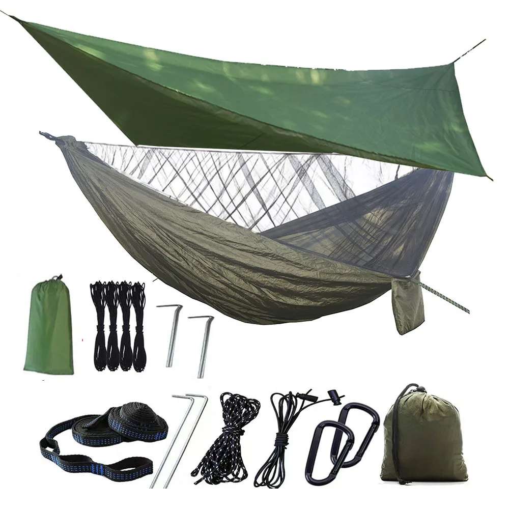 

Camping outdoor hammock with mosquito net canopy tarp portable single and double tree tent green courtyard indoor