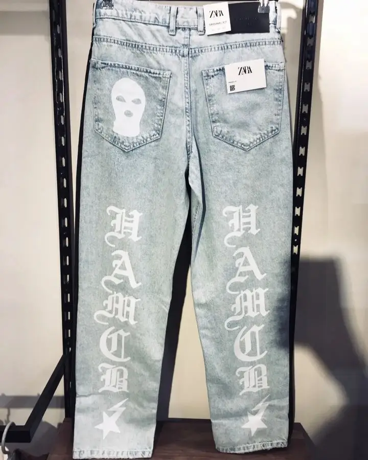 Streetwear Jeans Y2K Hip Hop Retro Letter Skull Graphic Print Baggy Jeans Pants Mens Punk Rock High Waist Wide Leg Trousers