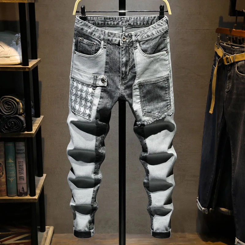 

2024 Spring and Autumn New Fashion Printed Elastic Small Legs Men's Casual Slim Comfortable Breathable Large Size Jeans 28-36