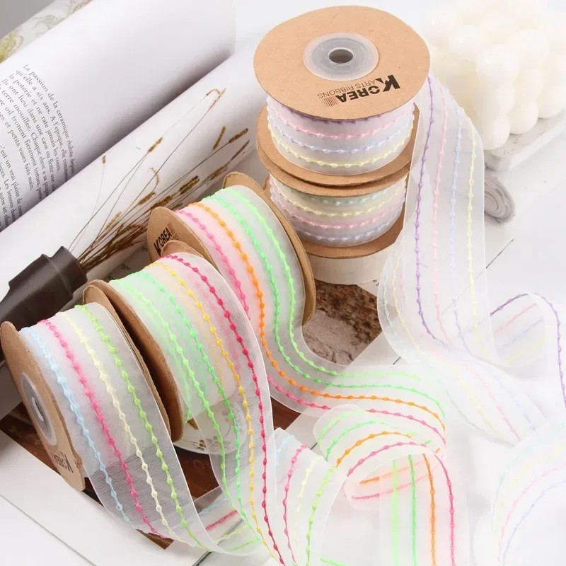 1 Set 109 Yards Colorful Striped Chiffon Ribbon 4cm For Gift Packaging Handmade Diy Bow Tying Baking Supplies Wedding Accessorie