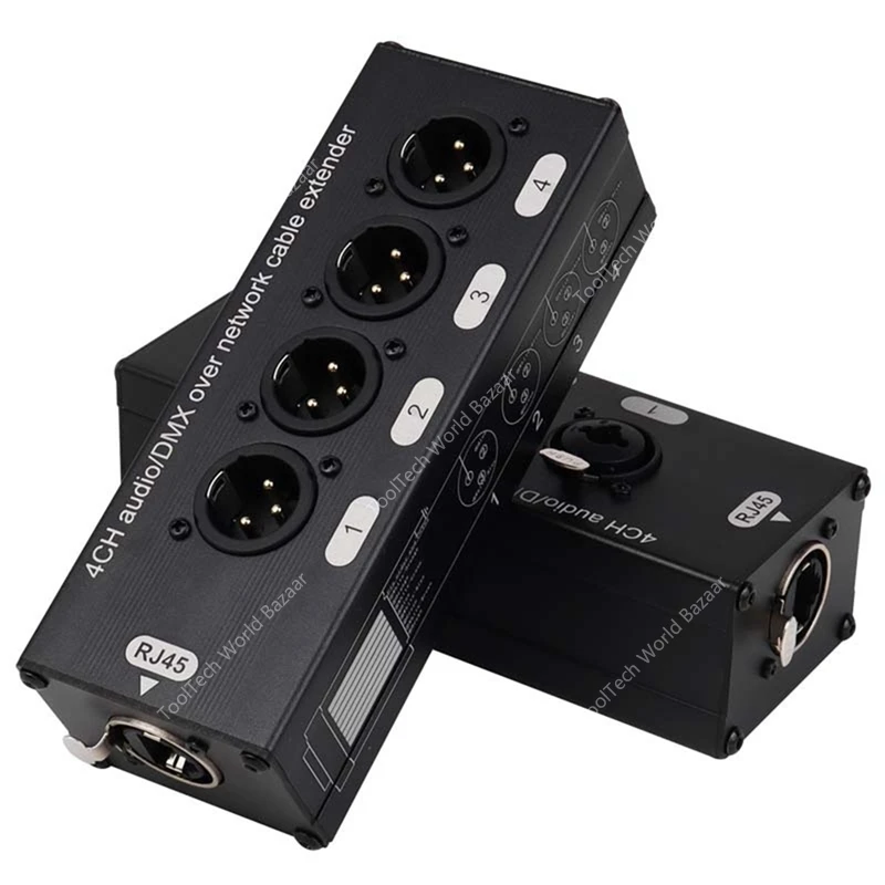 

1Pair 4-Channel 3-Pin XLR Or 6.3Mm Audio And DMX Over Network Cable Extender, DMX512 Network Signal Extender Male+ Female