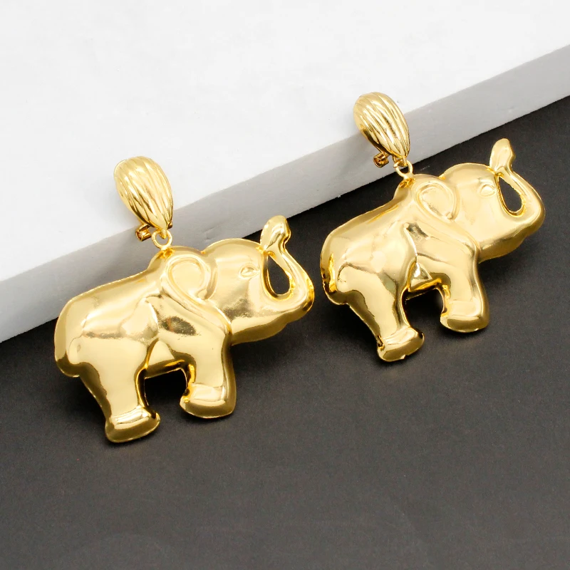 African Animal Elephant Earrings For Women Girls Gold Plated Copper Drop Earring Fashion Jewelry Party Wedding Gift