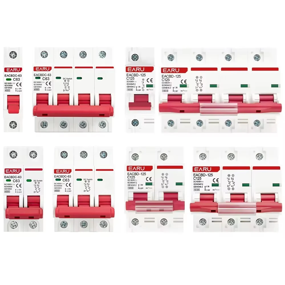 DC 1000V 1P 2P 3P 4P Mini disyuntor Solar interruptor de protección contra sobrecarga 6A ~ 63A/80A 100A 125A MCB para sistema fotovoltaico