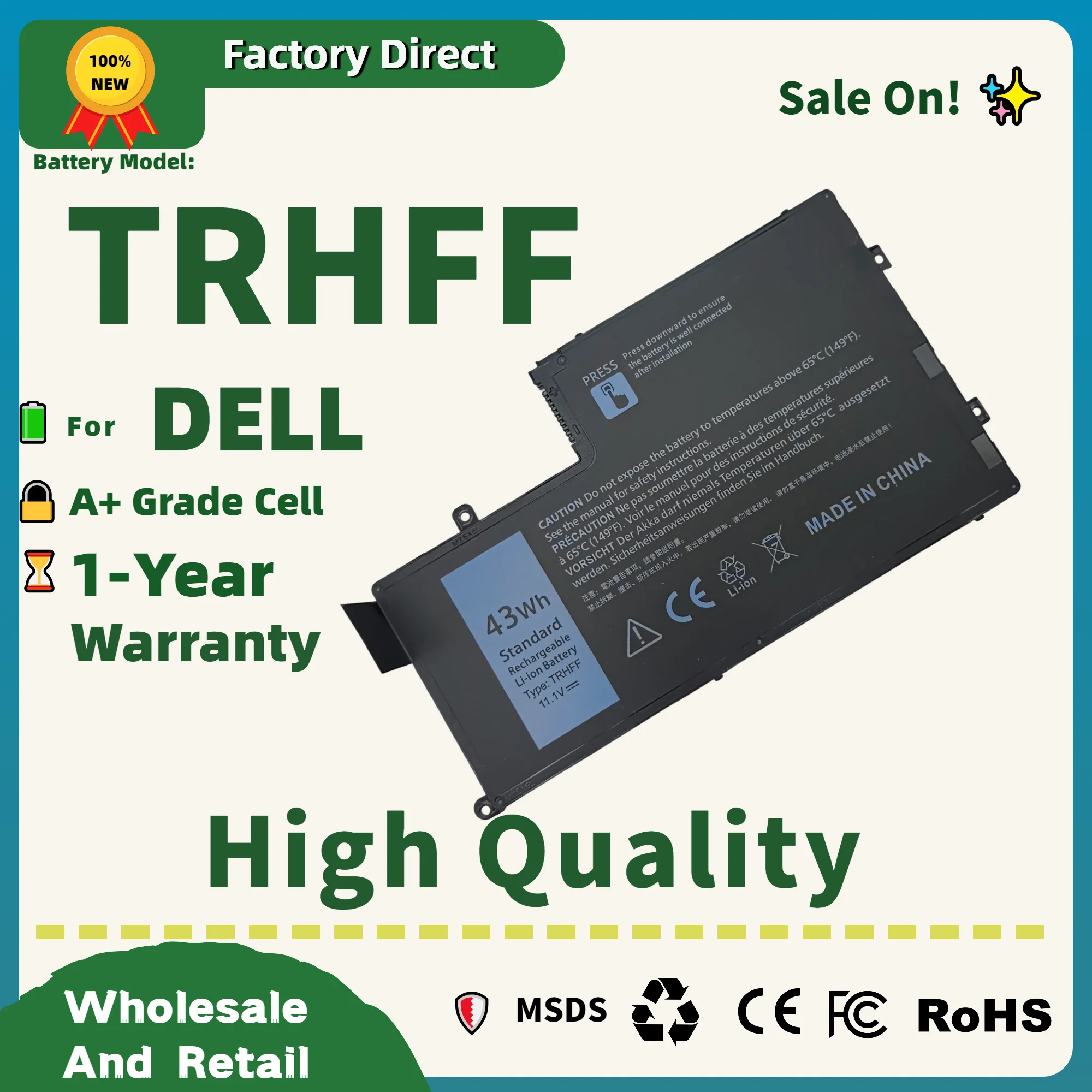 

Factory Direct! TRHFF 43WH Laptop Battery For Dell Inspiron 5547 5545 5548 5557 5445 5448 5447 5457 3450 3550 1V2F6 01V2F 0PD19