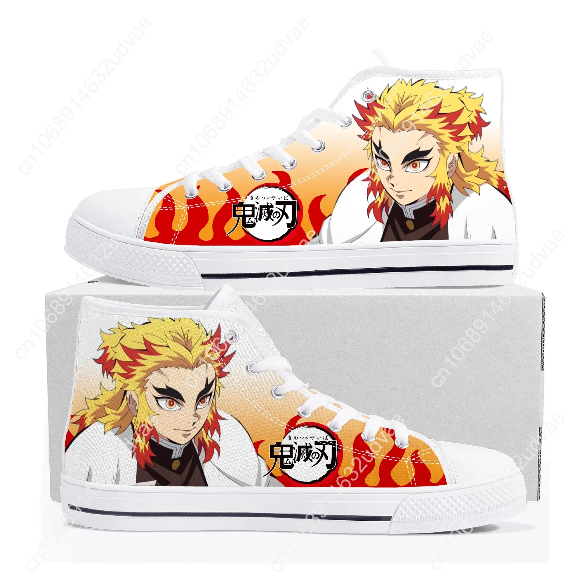 Giappone Anime Kyojuro Rengoku Flame Pillar Fashion High Top Sneakers uomo donna adolescente tela Sneaker coppia scarpe scarpe personalizzate