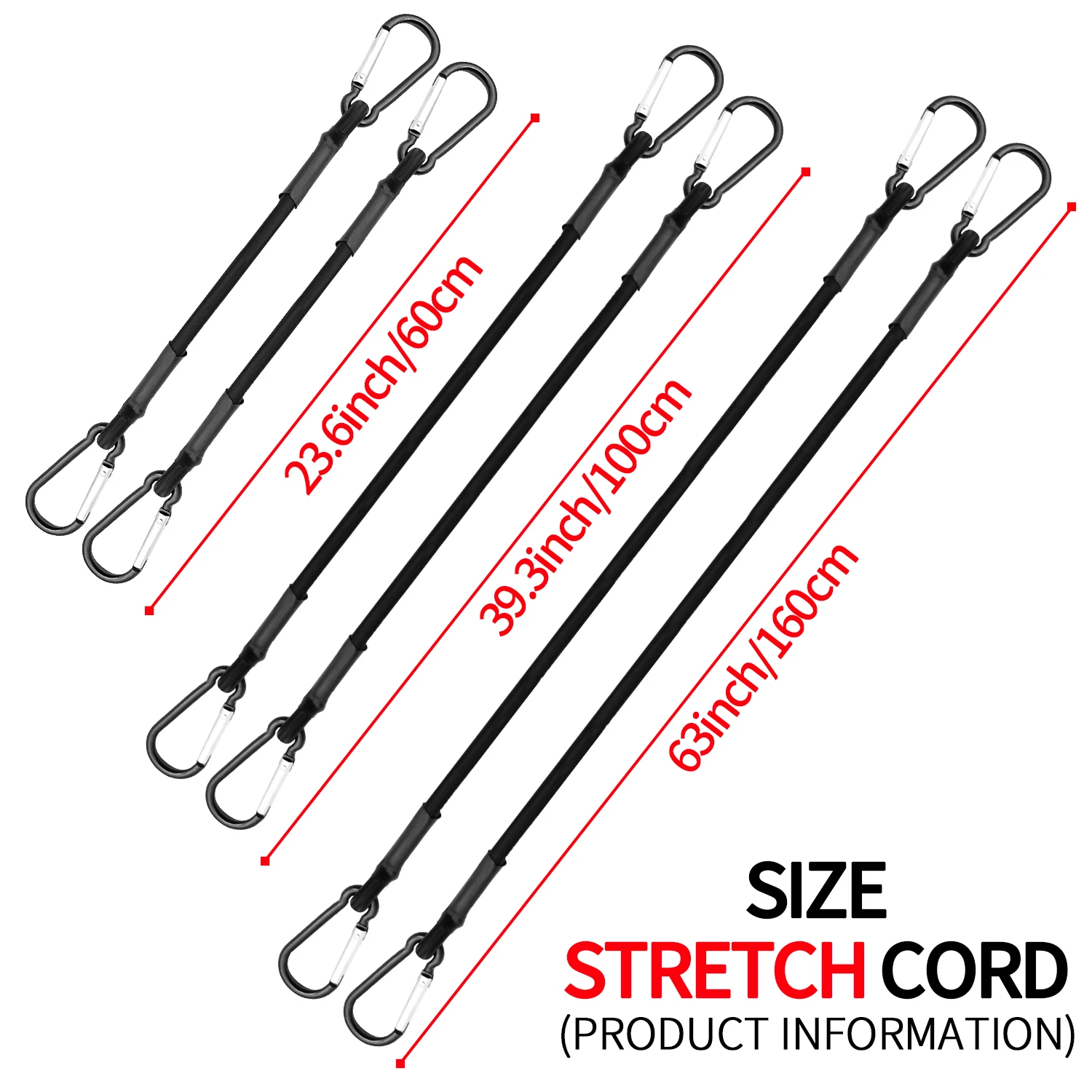 Elastic Stretch Bungee Cabos com Ganchos, Corda de Laço, Laço, Carro, Bagagem, Telhado, Rack, Ganchos de Correia, Leve, 1Pc, 30 cm, 60 cm, 90 cm,