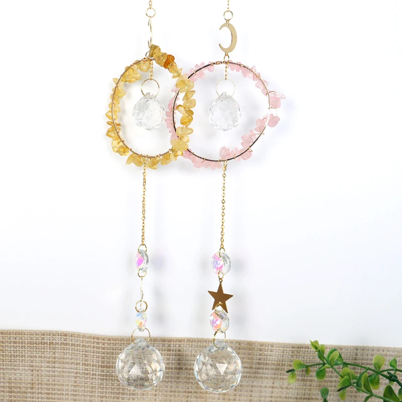 New product Wholesale Natural Crystal Chips Stone Rose Quartz Crystal Wind Chimes