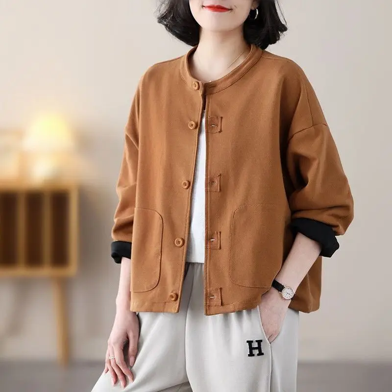 Cotton Short Jacket Women's Long Sleeved Sweatshirt Autumn Outfit New High-End Western-Style Garden Collar Loose Oversized