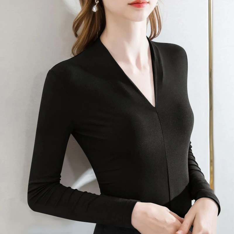 Sexy Slim Fit Long Sve V-Ne Thermal T-irt Faionable Base Layer irt Warm Inner Wear Top for Autumn Winter