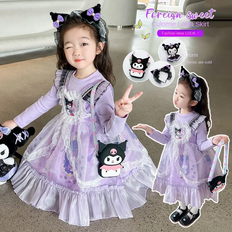 

Аниме Sanrio Kawaii Kuromi платье для девочки летнее милое детское платье для девочки Лолита Принцесса мультфильм свободное облегающее платье подарок на день рождения