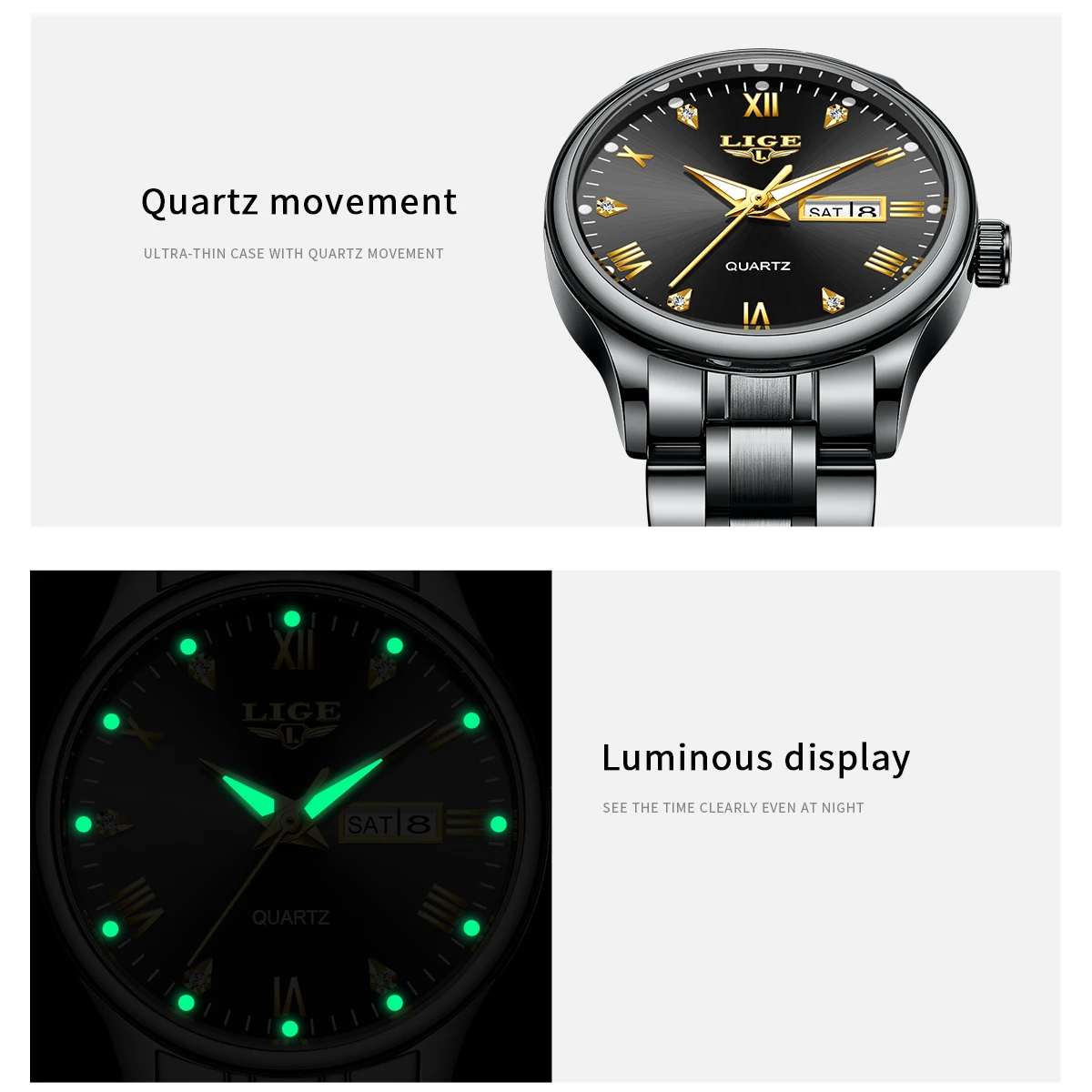 ساعة LIGE Top Band Woman الكلاسيكية للأعمال الماسية بتقويم مقاوم للماء للسيدات ساعة يد كوارتز أصلية للنساء