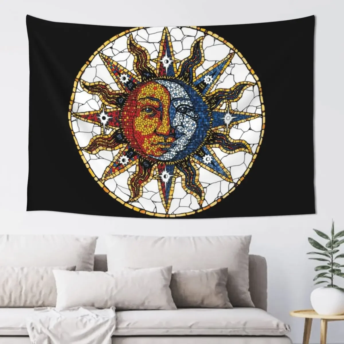 

Celestial Mosaic Sun and Moon COASTER Tapestry Living Room Decoration Japanese Room Decor Custom Home Decor Aesthetic Tapestry