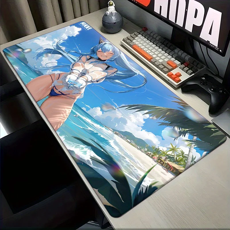 لوحة ماوس ألعاب Victory Goddess Nikki Anime - قاعدة مطاطية كبيرة غير قابلة للانزلاق، تصميم مشهد شاطئ نابض بالحياة، سجادة مكتب متينة للكمبيوتر الشخصي #6