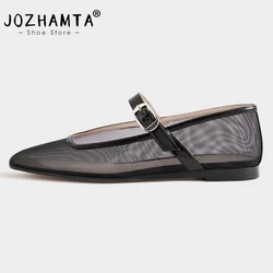 JOZHAMTA Size 35-43 Women Breath Mesh Ballet Flats Shoes Fishnet Mary Jane Low Heels Summer Shoes Ins Fashion Casual Daily Dress