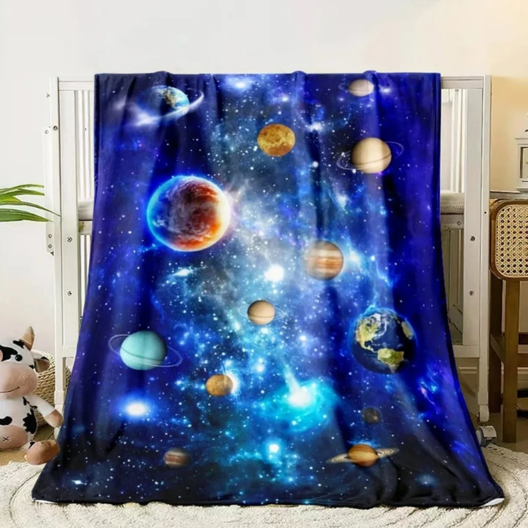 Galaxy stars in space digital-printed polyester Bedroom velvet flannel cover blanket Fleece soft sofa cover blankets for beds