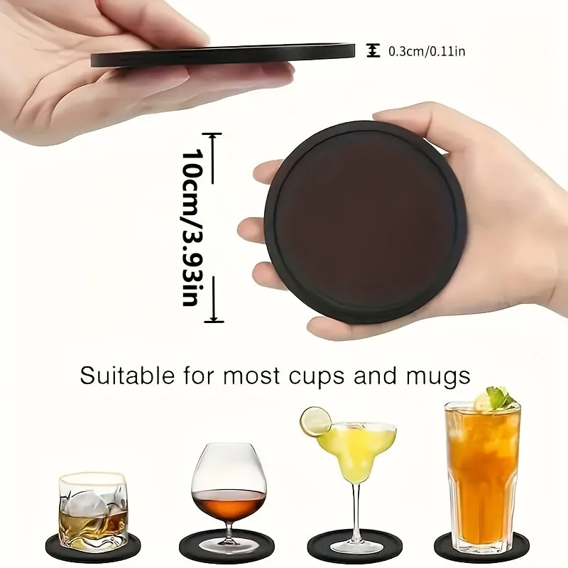 6pcs Silicone Coasters, Round Drink Coffee Cup Circular Pads, Heat-Resistant Glass Coasters, Office Anti-Slip Protection Mats