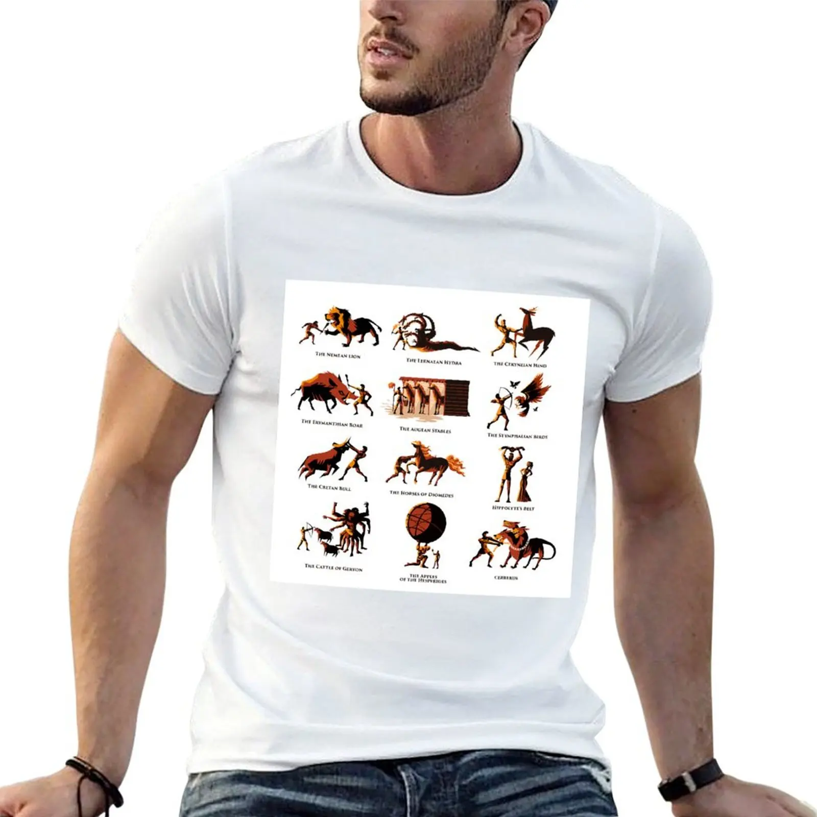 Camiseta Hercules Heracles Labors, camisetas para hombre, camisetas gráficas divertidas para hombre, camisetas para hombre con estampado gráfico
