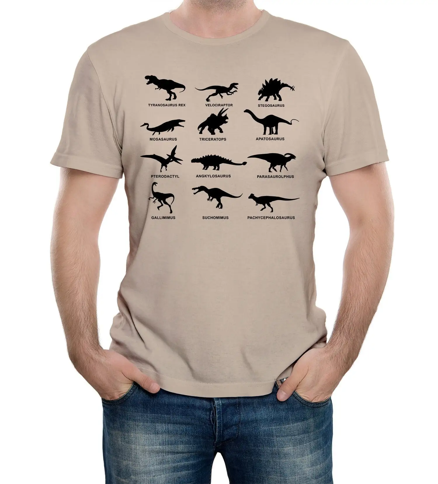 Mens Dinosaur Silhouettes T Shirt Rex Velociraptor Jurassic Nature Science