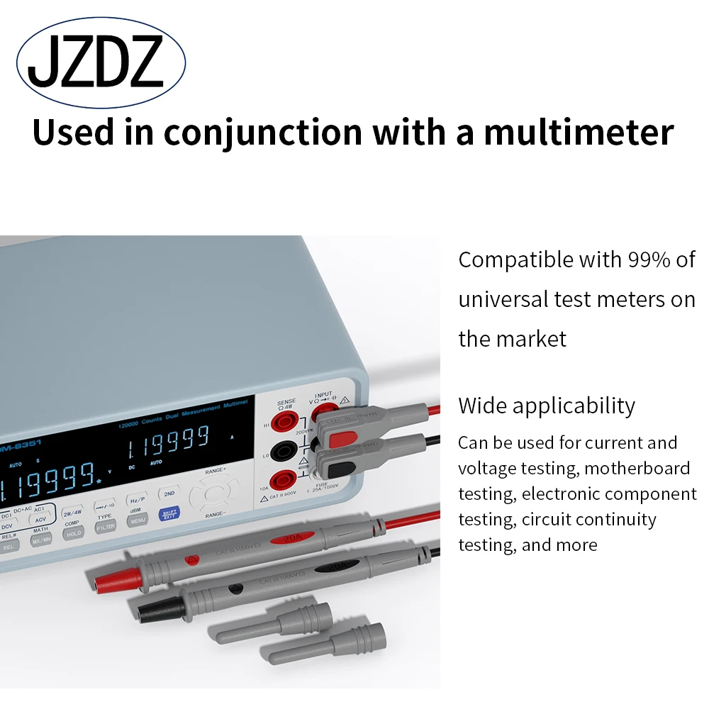 JZDZ Multimeter Test Leads Kits with Replaceable Needle Probes 6mm U-shaped Plug 4MM Banana Plug Cable 1000v 20A J30055B