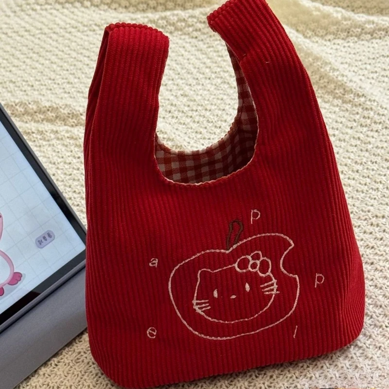 

Новая вельветовая сумка Red Kitty, легкая женская сумка через плечо, портативная универсальная дорожная сумка для хранения, милая маленькая сумка на запястье