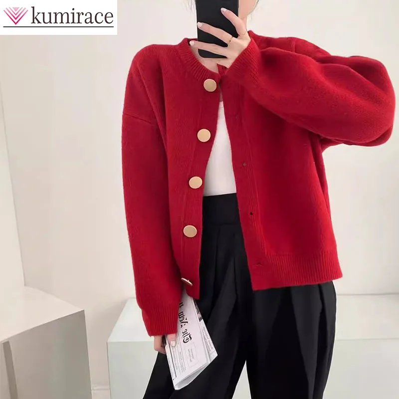 

Korean Loose Round Neck Short Sweater Jacket for Autumn and Winter New Design Single Breasted Knitted Cardigan for Women Sweater