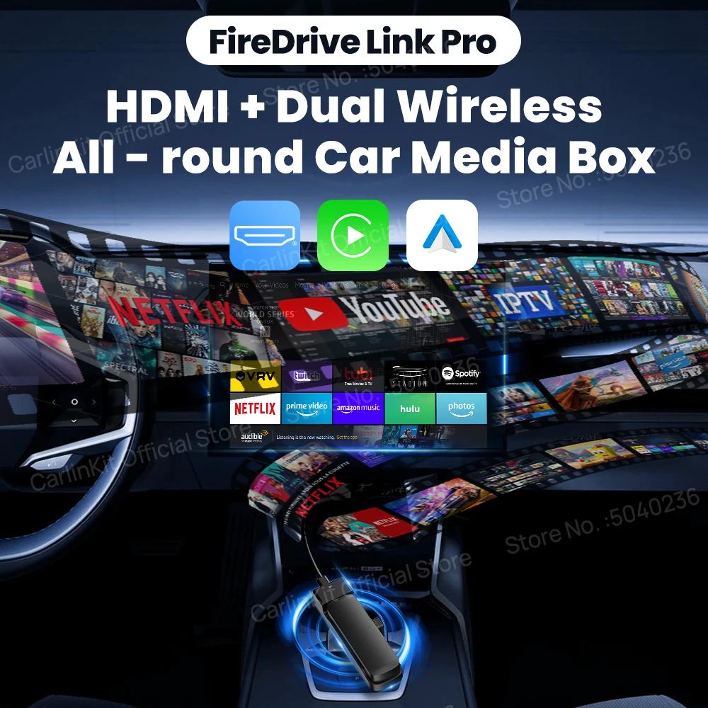CarlinKit FireDrive Link Pro For Fire TV Stick Support Wireless CarPlay Android Auto HDMI TV Streaming Box Car Entertainment Box