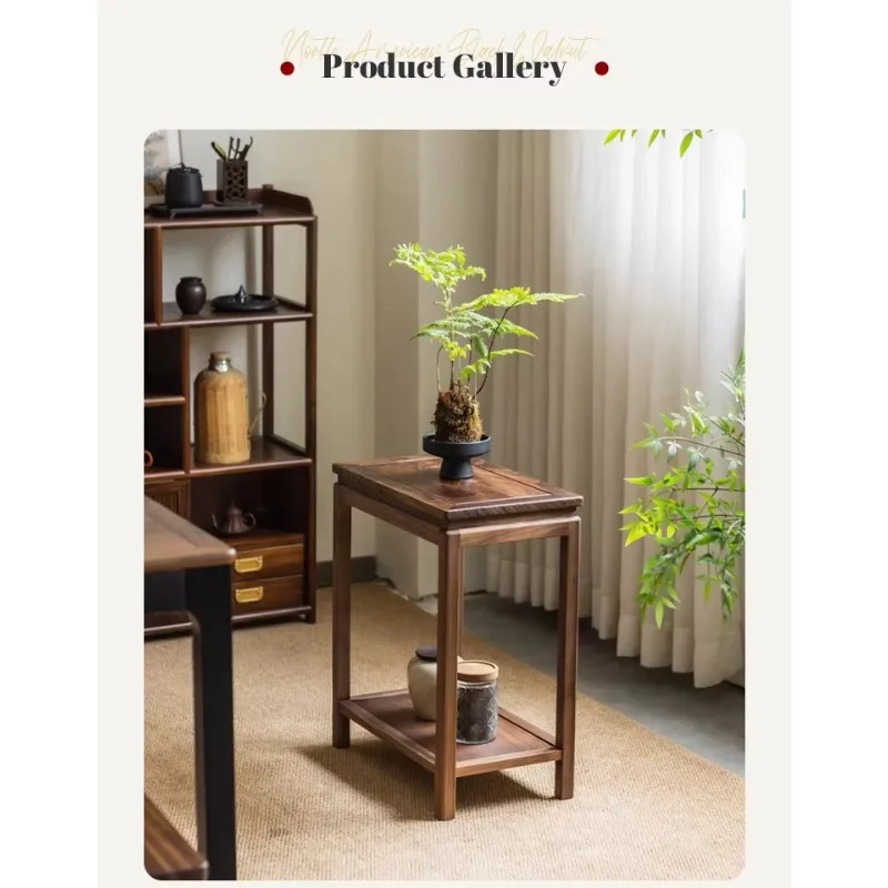 2 Layer Modern Rectangle Plant Rack Solid Black Walnut Natural Texture Durable Multi Scene Use