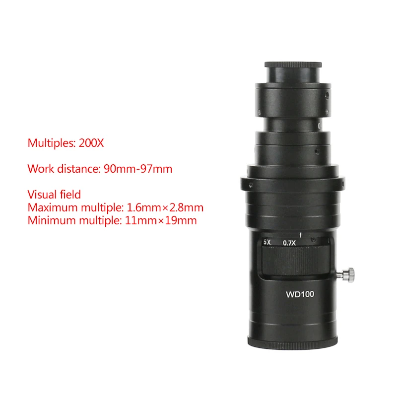 100X 120X 130X 160X 180X 200X 300X 320X 360X 500X 600X 105X Adjustable Zoom C-mount Monocular Lens 50mm Install Diameter