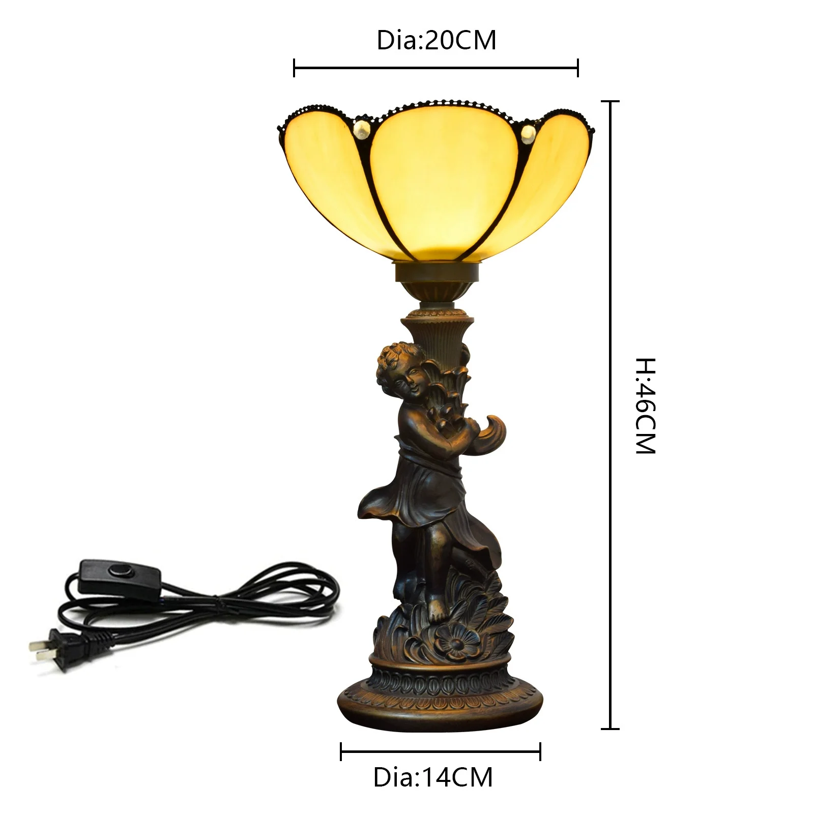 8inch 20cm Little Boy Base Vintage European Warm Color Stained Glass Lampshade Restaurant Desk Lamp Bedroom Bedside Table Lamp