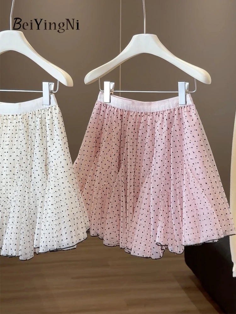 

Розовая мини-юбка Beiyingni в стиле Y2K с сетчатыми вставками для женщин, летняя коллекция 2026, плиссированная юбка с оборками в стиле Kawaii, абрикосовая юбка для подружек невесты