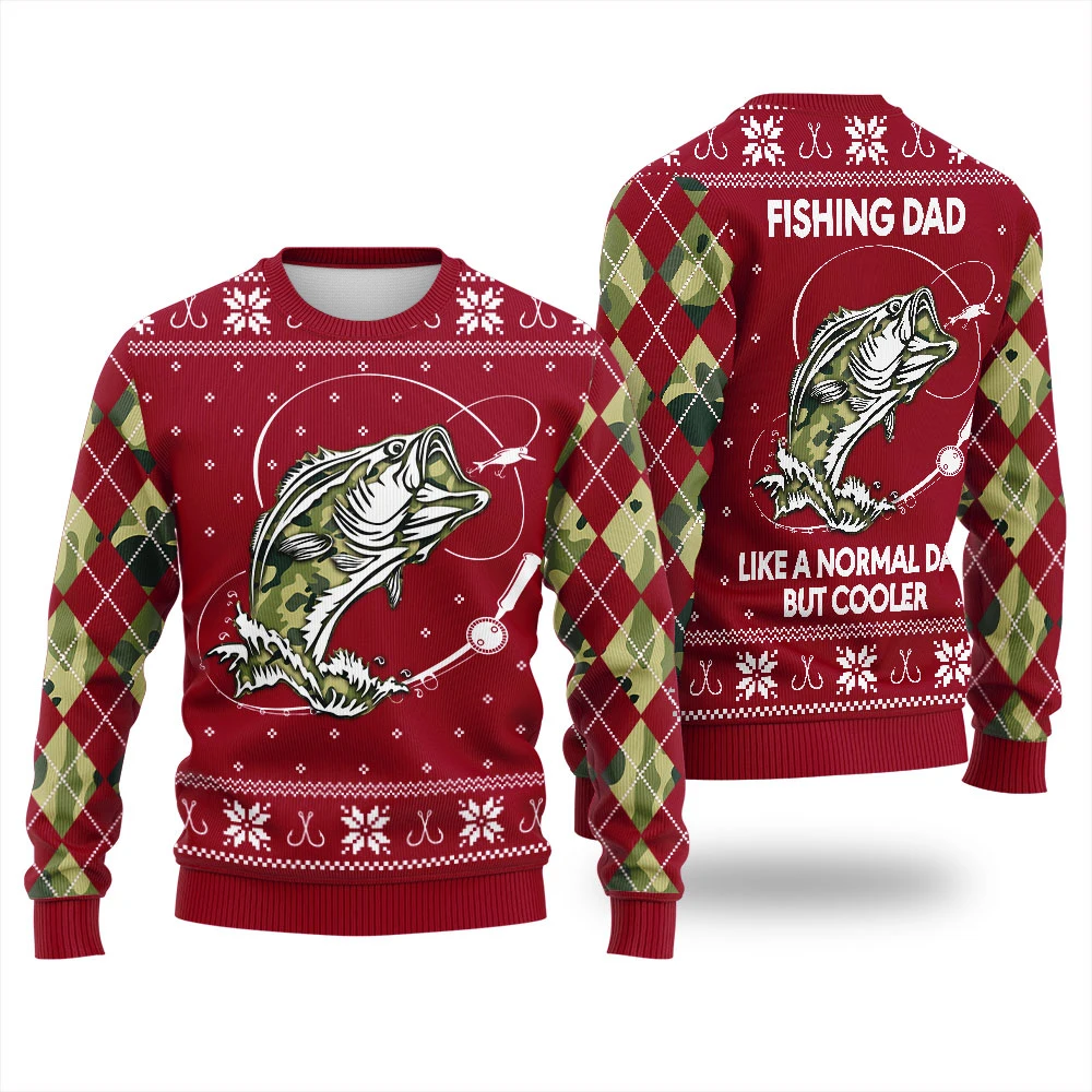 Sudadera con estampado de lubina y equipo de pesca para mujer, Sudadera con capucha fea de Navidad para invierno, Jersey informal, ropa de calle festiva Harajuku