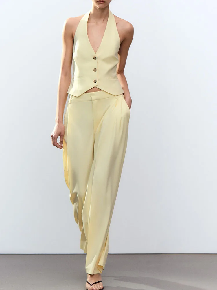Spring New Arrival Women's V-Ne Jaet Casual Pants Two-Piece Set ort Sve Button-Up Faionable Outfit Hanging Ne Co...