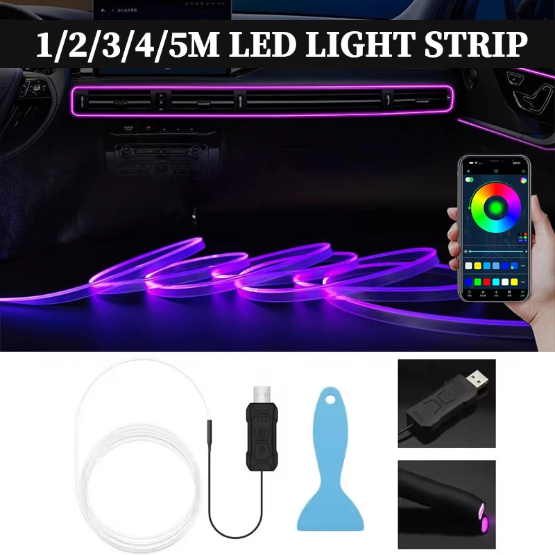 2/3/4/5M Car Interior Atmosphere Light RGB LED Light Strip Neon Invisible Light USB Fiber Optic Ambient Lamp Support APP Control