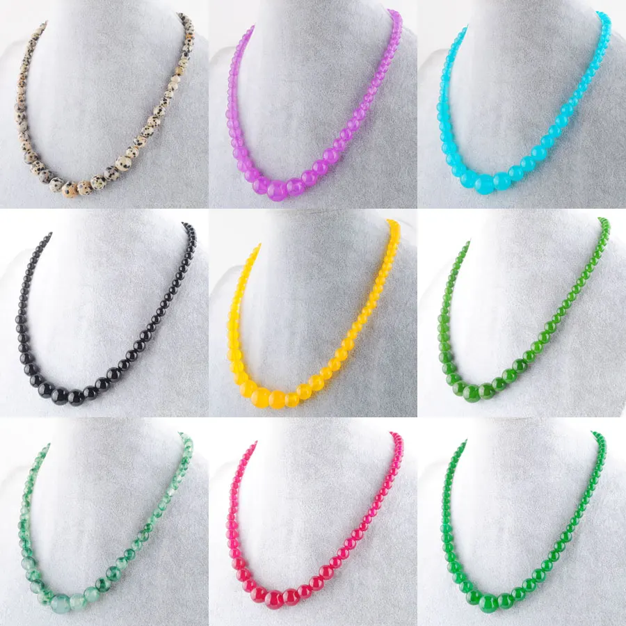 WOJIAER 5Strand/Lot Quartzs Jades Stone 6-14mm Round Ball Necklaces Jewelry 18 Inches BF300