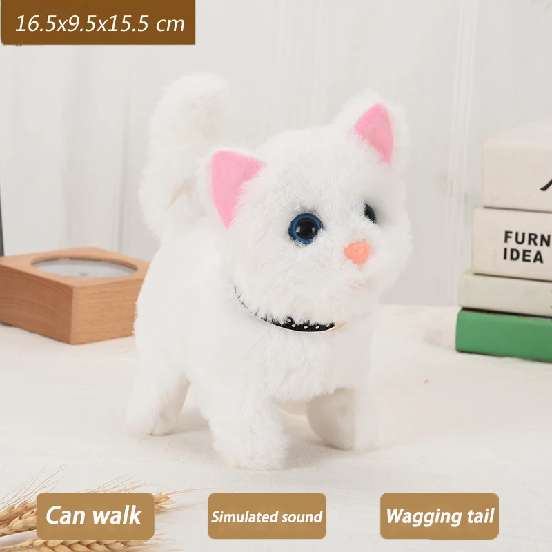 Chat Jouet Électronique Peluche Interactif - Chat Qui Marche, Miaule, Remue La Queue Avec Laisse Télécommandée, Accessoires Complets