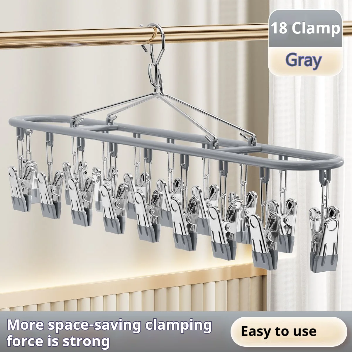 18 Clip Stainless Steel Sock Rack Clothes Rack Multifunctional Household Unmarked Underwear Drying Rack Balcony Storage Racks