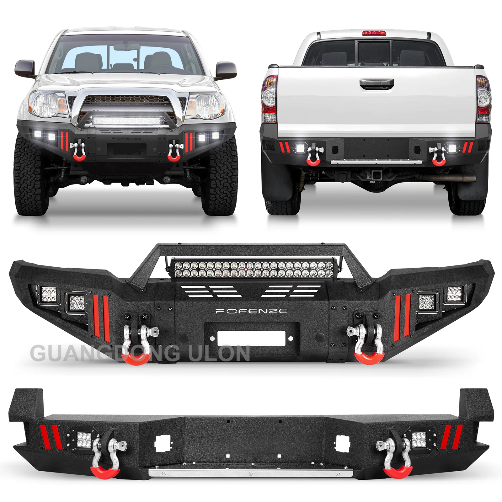 

2nd Gen Tacoma Bumper 4x4 Pickup Truck Front Winch Bumper & Rear Step Bumper with LED fit Toyotas Tacoma 2005-2015 Carbon Steel