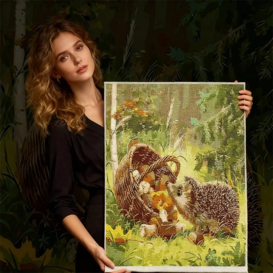 

Little hedgehog animals mushroo pattern counted Cross Stitch 11CT Cross Stitch Sets DIY Cross-stitch Kits Embroidery Needlework