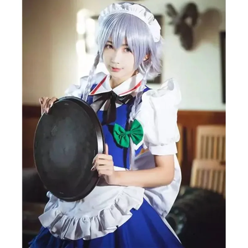 

qq023Новый аниме TouHou Project Izayoi Sakuya Косплей Костюм Фартук Платье Горничной Наряд Костюмы на Хэллоуин для Женщин На заказ Любой Размер