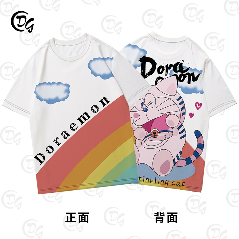 Doraemon T-shirt met korte mouwen Mannelijke en vrouwelijke kinderen Ouder-kind outfit Paar Kleine Jingdang Doraemon Losse top met halve mouwen