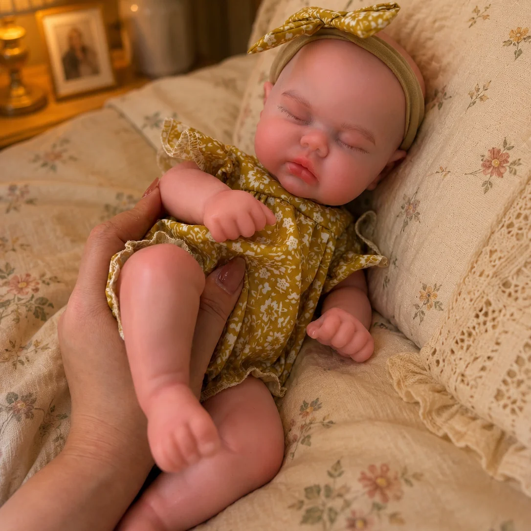 Newest--33cm Cuddly Close Eyes Solid bebe reborn de silicona Girl Doll With Open Mouth & Washable Soft Body Paint Skin Girl Doll