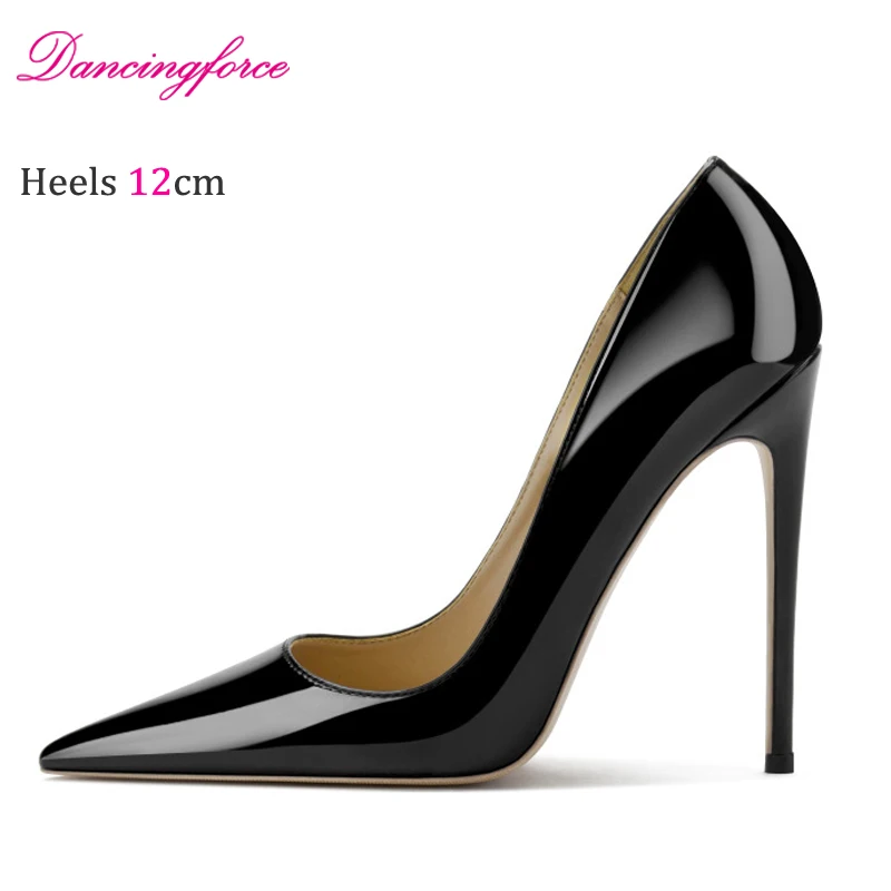 New Fashion Pointed Toe 8cm 10cm 12cm Nude Lacquer Leather Wedding Party Shoes High Heels Simple Style Office Dress Pumps