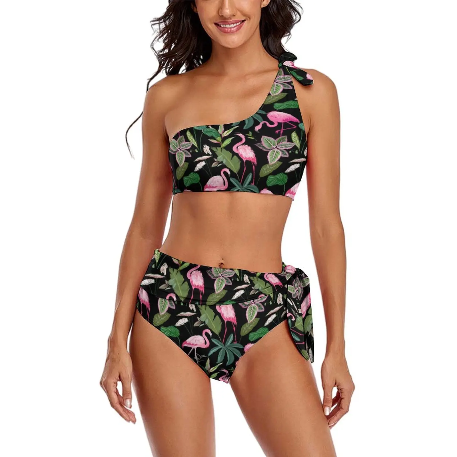 

Sexy Tropical Bird Bikini Swimsuit Pink Flamingo Swimwear High Waist Stylish Bikinis Set High Cut Swimsuits