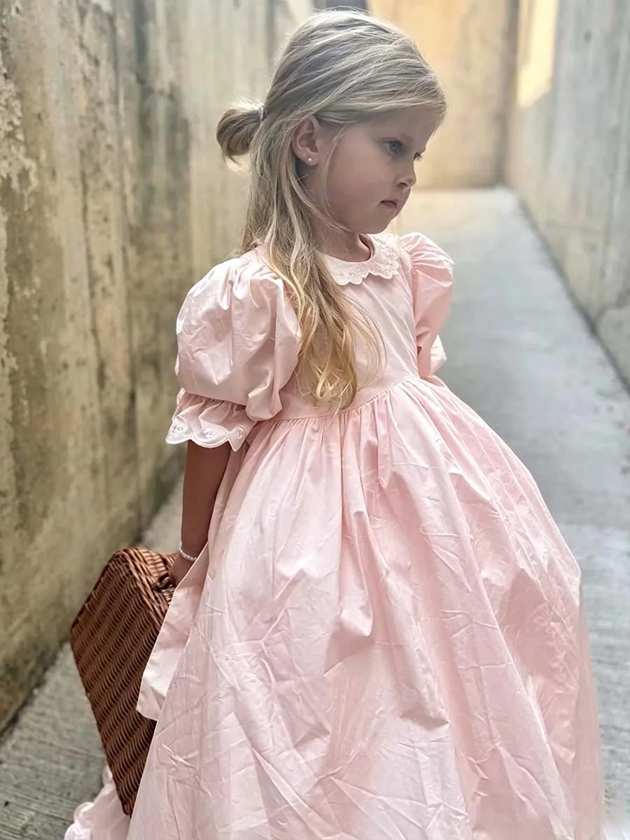 Vintage Half Sleeve First Communion Dress Ruffles Taffeta Princess Flower Girl Dress for Wedding 2-14 Kids Customized Party Gown