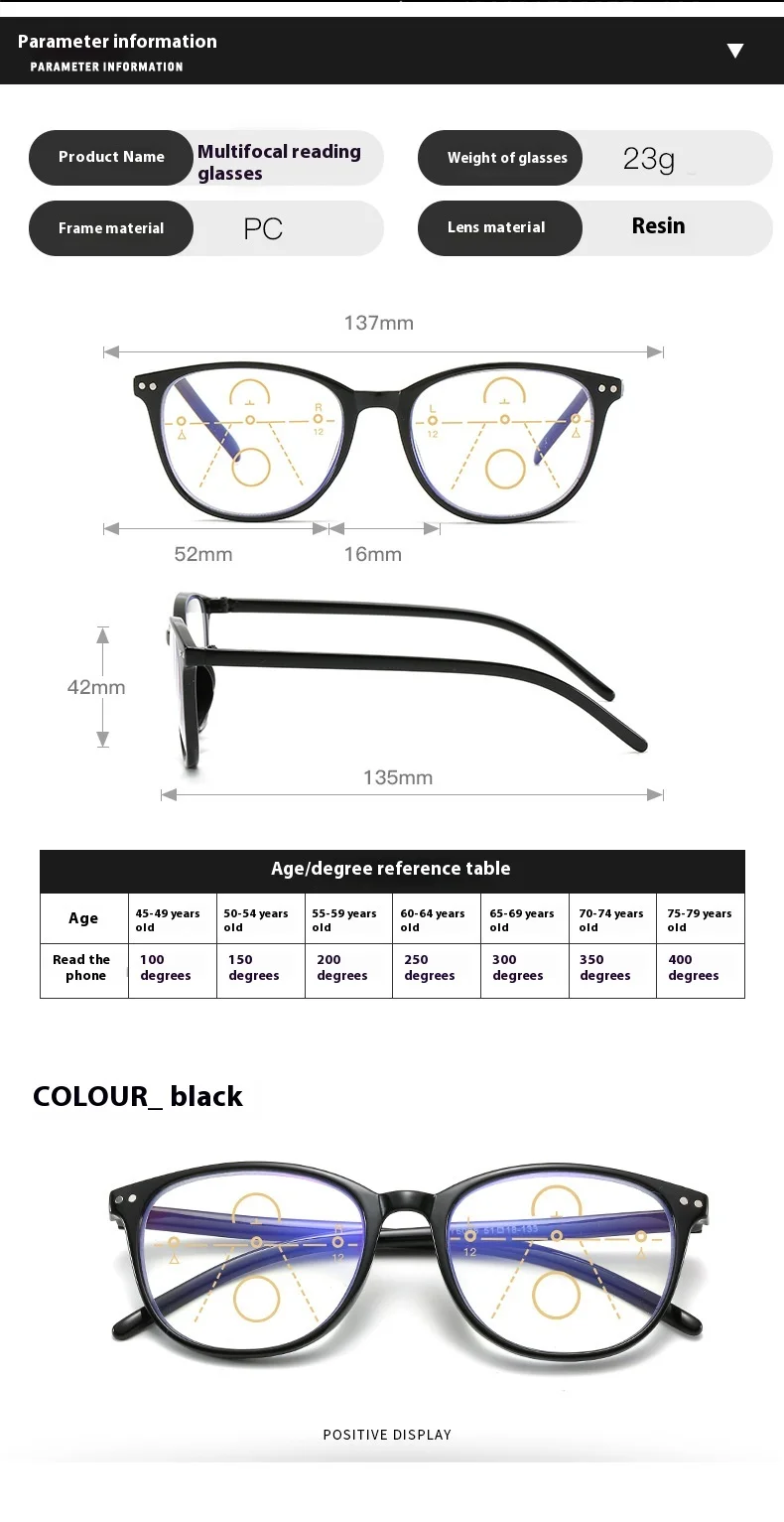 Multifokale Progressive Lesebrille Retro Anti Blau Licht Multifokale Ältere Brillen Männer Frauen Große Rahmen Brillen – Detail 2