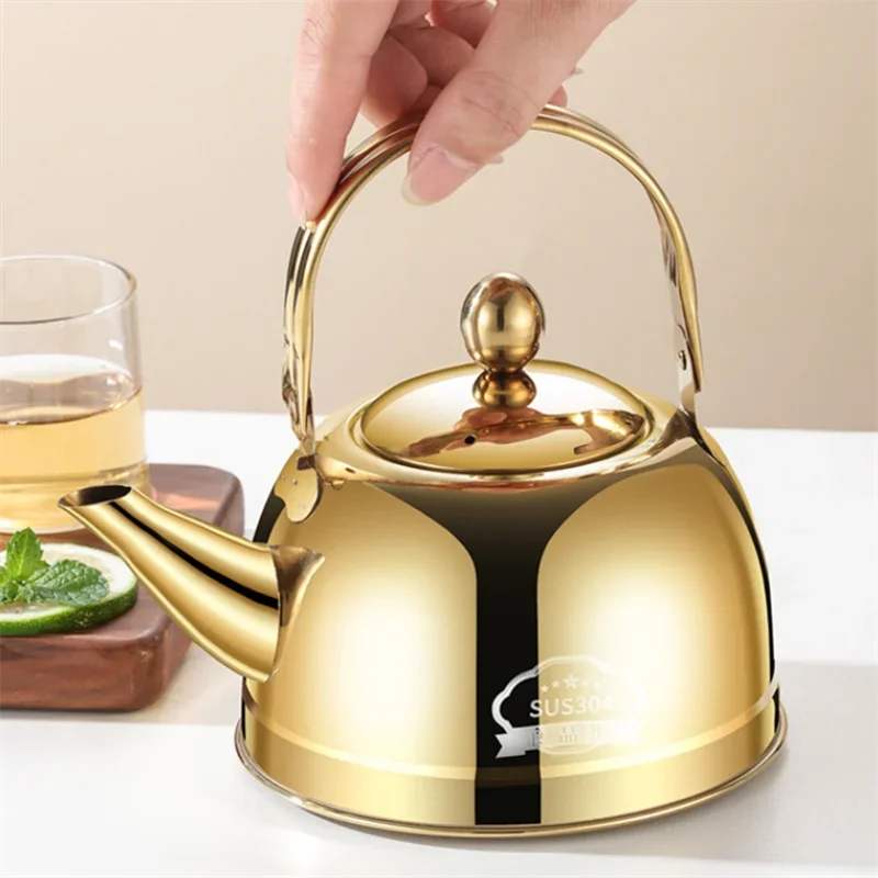 304 Stainless Steel Tea Kettle with Strainer Fast Heating Base Teapot for Electric Ceramic Cooktop Gas Stove 1.8L Water Kettle