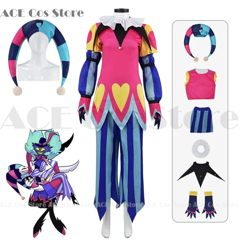 

qq78Request7Fizzarolli Косплей Костюм Helluva Hat Boss Хэллоуин Необычный Клоун Fezz Tail Карнавальная Вечеринка Полный Комплект Унисекс Костюм XS-3