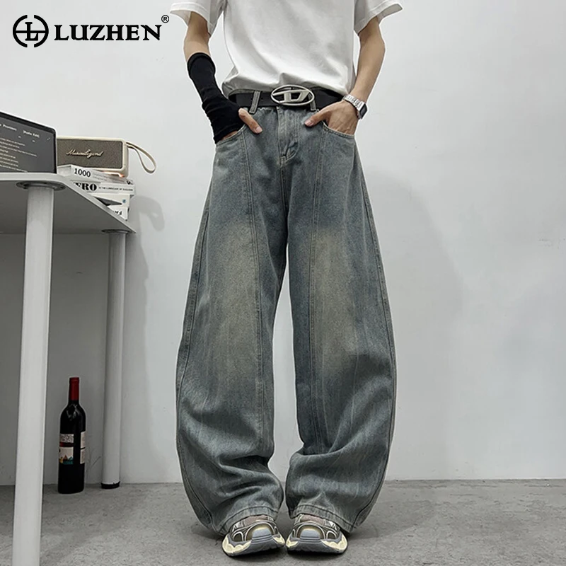 

LUZHEN Original Vintage Style Loose Wide Leg Denim Pants Men Fashion 2025 New High Quality Straight Wornout Washed Jeans JY3067