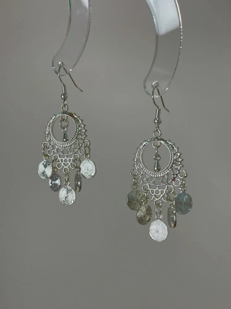Dream Catcher Earrings Retro New Chinese Style Tassel Earrings Holiday Ethnic Silver Plated Ear Clips