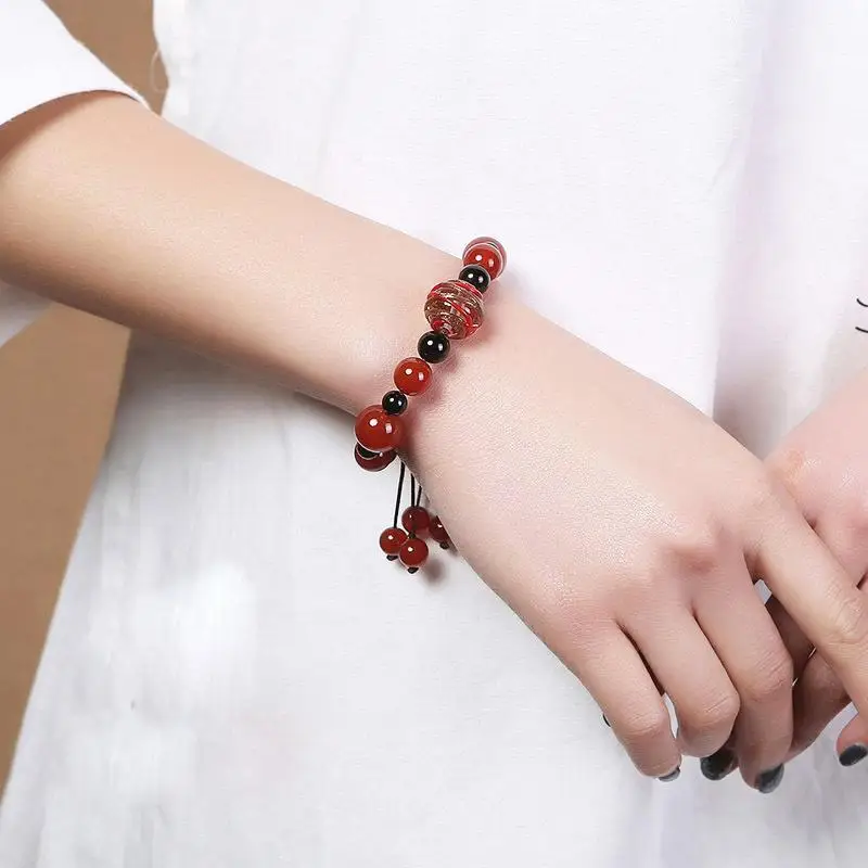 

Tibetan Original Handmade Ethnic Style Bead Chain Bracelet Glaze String Waterproof Wrist Vintage Hand Jewelry Women's Ins